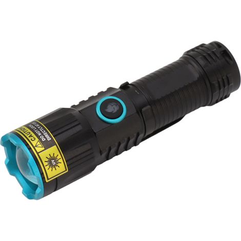 Zoombare UV-Taschenlampe mit 365 nm Wellenlänge, wiederaufladbar, Typ C, Gehäuse aus Aluminiumlegierung, tragbare LED zur Erkennung von Tierurin, schwarz, kompakte und leichte Taschenlampe. (1/5)