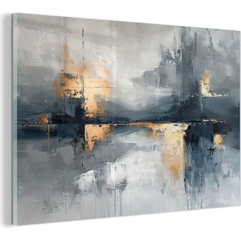 TABLEAU EN PLEXIGLAS Art - Gris - Or - Abstrait Tableau Décoration Murale 60x40 (1/5)