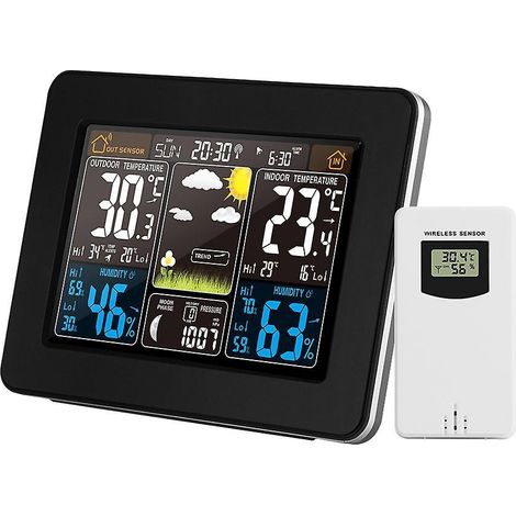 Drahtlose Farbwetterstation für den Innen- und Außenbereich mit Anzeige von Temperatur, Luftfeuchtigkeit, Barometer, Thermometer und Hygrometer