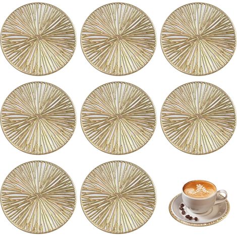 (8 Stück) Untersetzer, 10 cm rund, goldfarben Dekorative und isolierende Untersetzer mit geometrischem Ausschnittmuster, für Tisch und Zuhause (1/5)
