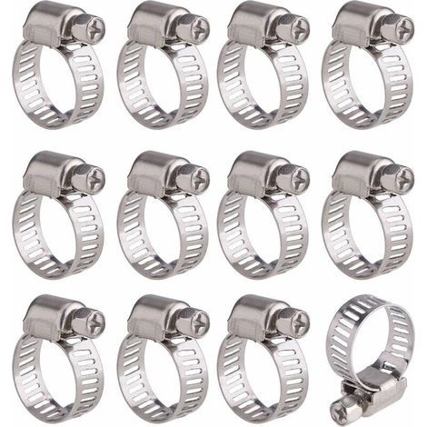 12 Pièces Collier de Serrage Tuyau Ajustable en Acier Inoxydable Tuyau Pinces Clips Fixation (10-16 mm) (1/5)