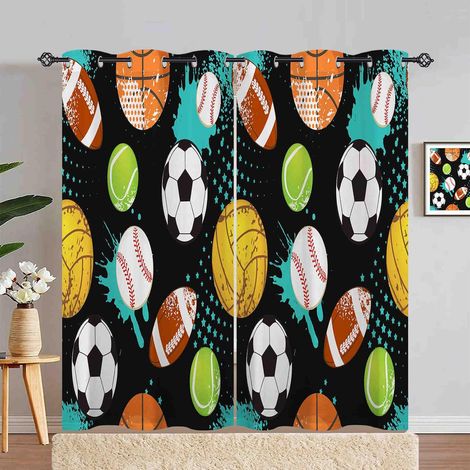 Rideau Occultant Basketball Football Volleyball Tenture Opaque à Oeillets Draperies Intérieurs Rideau Thermique Isolant pour Maison Chambre Salon Fenetre 2 Pièces L 140 x H 280 cm - 140L X 280H cm (2 (1/5)