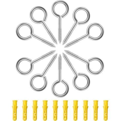 Piton à visser M5 x 65 mm en inox – Lot de 10 vis à œil – Résistance à la corrosion – Pour fixation bois et cordes (1/5)