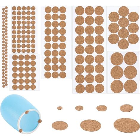 Lot de 240 patins ronds en liège 6 styles autocollants pour meubles, carreaux de liège naturel, haute densité, dessous de plat épais pour tiroir, table, dessous de verre, maison et bureau (1/5)