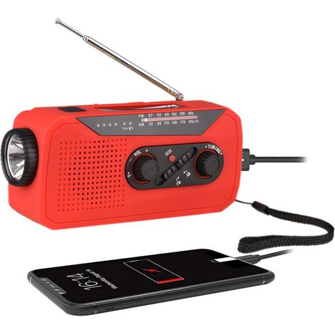 Radio solaire à remontage Radio solaire d'urgence alimentée par manivelle avec batterie rechargeable Alarme SOS AM/FM Lampe de poche lumineuse Prise casque Port USB pour camping en plein air randonnée