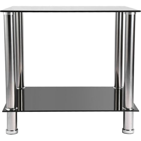 Table de bout de lampe d'appoint en verre noir et pieds chromés (1/5)