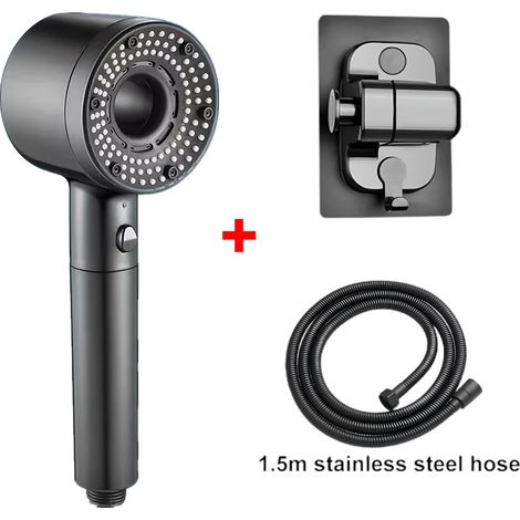(Ensemble gris) Pommeau de douche réglable 5 jets, grand débit, filtre, mitigeur haute pression pour économie d'eau, accessoires de salle de bain (1/5)