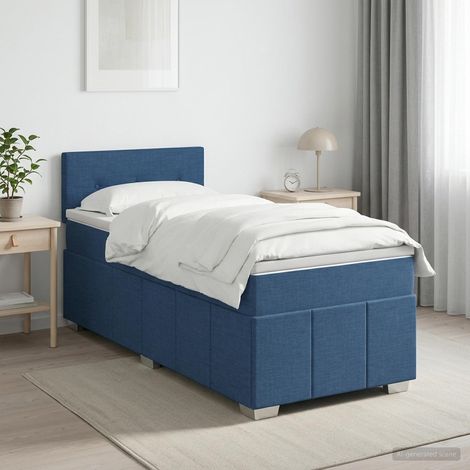 vidaXL Lit boxspring avec matelas Bleu 90 x 200 cm Tissu (1/5)