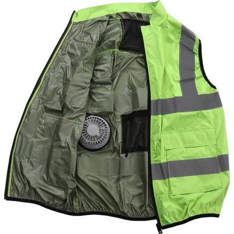 Gilet rafraîchissant d'été avec ventilateur intégré, climatisation, bande réfléchissante, rechargeable, vêtement de travail, 5 V, vert fluorescent, XL (1/5)