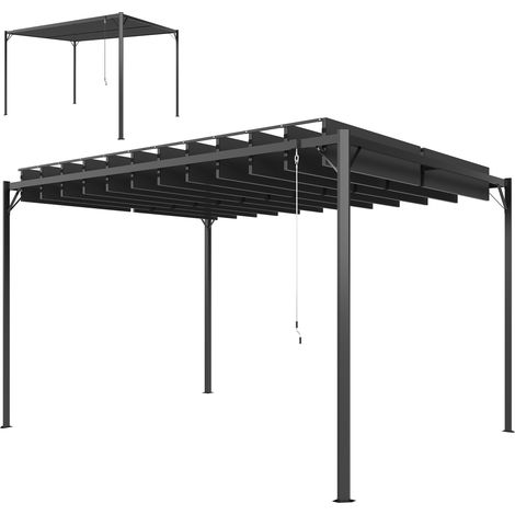 Outsunny pérgola de jardín 3x4 m, cenador de jardín con techo de lamas orientables, estructura de metal, upf50+, para exterior, terraza, gris oscuro
