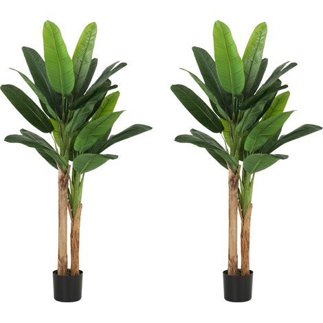 Lot de 2 plantes artificielles intérieurs 150 cm - HOMCOM - bananiers en pot - décoration pour maison, bureau, salon, chambre