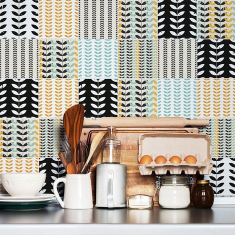 Sticker Mural Carrelage adhésif Cuisine Salle de Bain - 30 STICKERS CARREAUX DE CIMENT SCANDINAVE MARKETTA - 30stickers10x10cm (1/5)