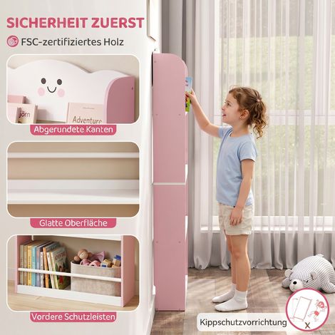 Étagère à livres enfants 4 niveaux, bibliothèque murale pour chambre d'enfant, salle de jeux, salon, rose (1/5)