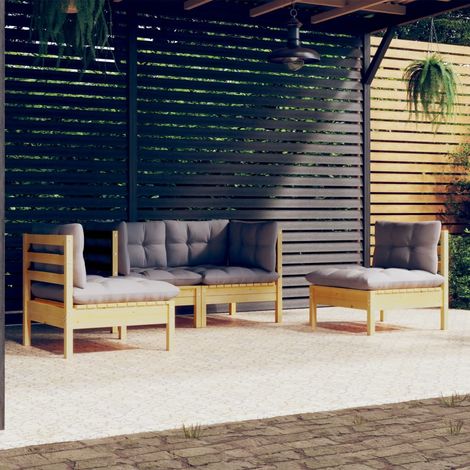 4-tlg. Garten-Lounge-Set mit Grauen Kissen Kiefer Massivholz vidaXL (1/5)