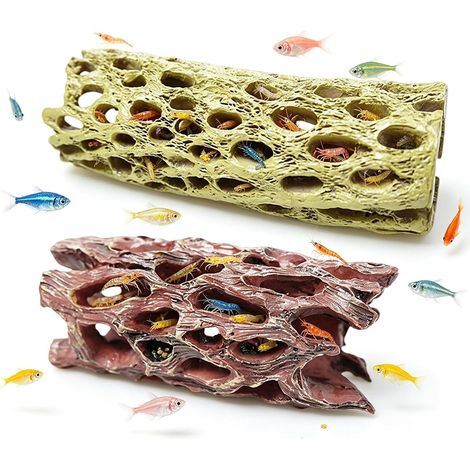 2 Pièces Deco Aquarium Design Poreux Texture Simulée Grotte Aquarium (1/5)