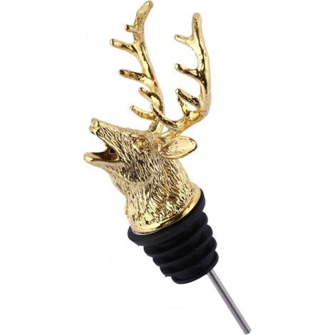 Alcohol Pourer, Zinc Alloy Wine Pourers with Strong Tension Stag Head Shaped Pourers Vintage Durable and Not Easy to Rust for 18mm-20mm (Gold)
