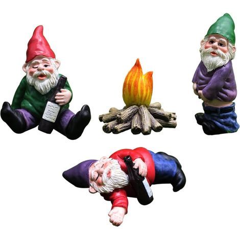 Gnome de jardin 4 pièces Gnome de jardin miniature Gnome de jardin Gnome de jardin Décoration humoristique Mini Statue de jardin (1/4)