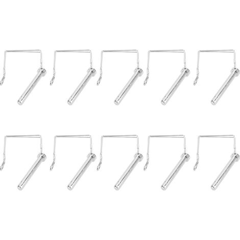 10 goupilles d'attelage de remorque de 70 mm en fer galvanisé argenté, à verrouillage rapide, carrées, robustes et de sécurité, pour tondeuses. (1/5)