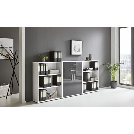 BMG Möbel Regalwand/Schrankwand, Office Edition Set 14, weiß / anthrazit