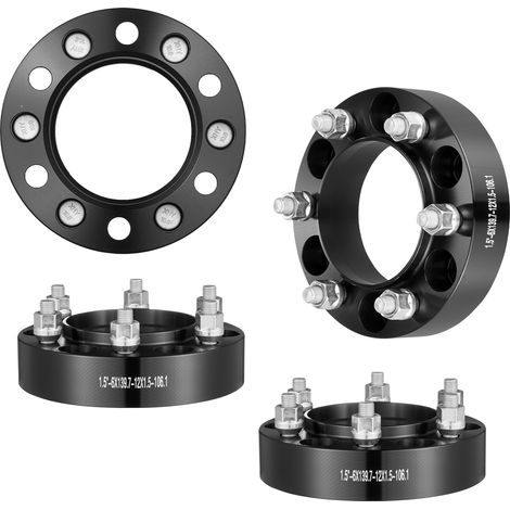 VEVOR Wheel Spacers, 1.5" 6"x5.5" Wheel Adapters, 6 Lug Forged Spacer, 106.1 mm Bore Hubcentric M12 x1.5 Studs Spacers, Fit for 1996-2022 Toyota and Lexus, 4 PCS Black (1/5)
