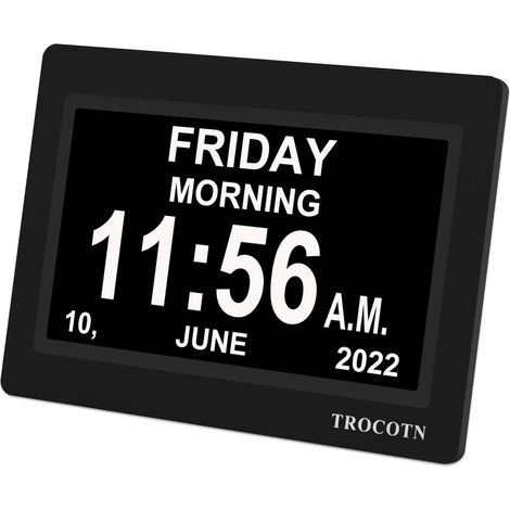 Horloge numérique avec affichage de la date et du jour de la semaine, calendrier indiquant le jour de la semaine (7 pouces, noir)