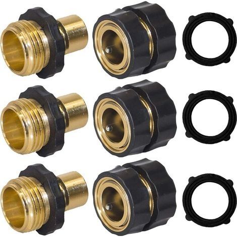 Connecteur rapide pour tuyau d'arrosage, raccord rapide pour tuyau d'arrosage méle et femelle 3/4", lot de 3 (1/4)