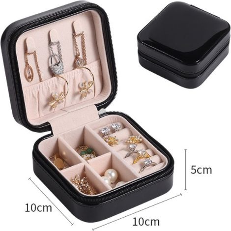 Boîte à Bijoux de Voyage, Rangement à Bijoux Transportable, Organisateur pour Colliers, Bagues, Boucles d’Oreilles, Idee Cadeau(noir) (1/4)