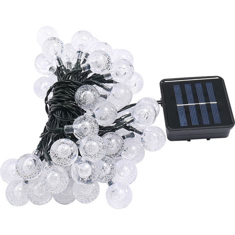 Guirlande solaire LED 30 boules transparentes 6,5 m, fil vert foncé, blanc chaud – Éclairage décoratif extérieur, pile solaire – Noir–DELKEVIC