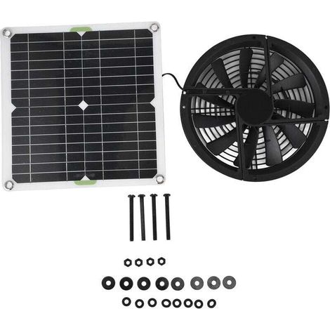Kit ventilateur solaire , panneau solaire étanche de 100 W, ventilateur d'extraction rond de 25 cm pour poulailler, serre, abri de jardin (1/4)