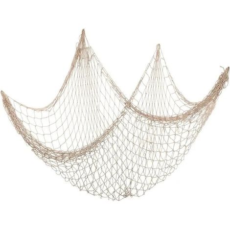 Filet de Pêche Filet de Coton Beige AccessoireS Pour Maison Style Méditerranéen Tenture Murale Décoration Plage Pirate Sirène Fête (1/4)