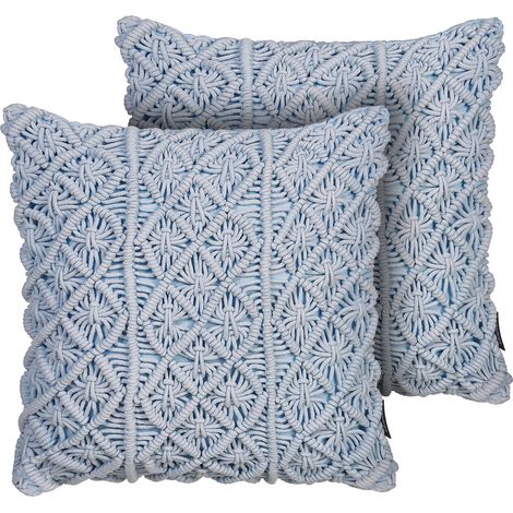 Beliani Decorative Cushions Blue Cotton 45 x 45 x 10 cm (pack of 2) Fabric, 100% Cotton, Polyester Filling, Geometric Pattern, Handmade, Square GOREME (1/5)