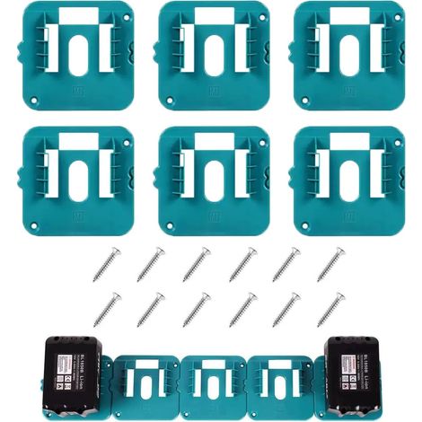 6er Set professionelle Wandhalterungen für Makita 18V Akku passend für BL1860, BL1850, BL1840, BL1830, für Werkstatt oder Transporter (mit 12 Schrauben)