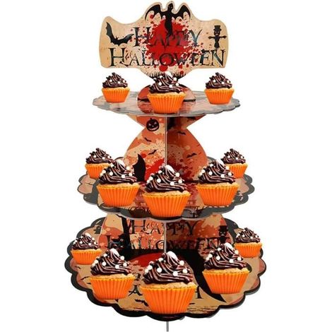 Lot De 3 Présentoirs Gâteau Pour Halloween, Décoration De Fête Avec Revêtements Porte-Biscuits Halloween Accessoires (1/4)