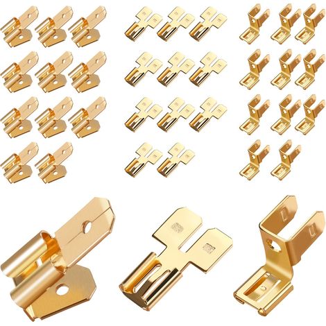 36pcs Kit de Connecteurs Électriques, Comprenant 12pcs Connecteurs à Bêche Double 12pcs Connecteurs à Bêche 12pcs Adaptateurs de Borne de Chaise Kit Bornes de Connecteurs en Laiton (1/5)