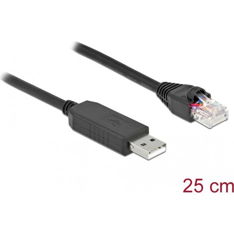 Delock Cable de conexiÃ³n serial con chipset FTDI, USB 2.0 Tipo-A macho a RS-232 RJ45 macho de 25 cm negro