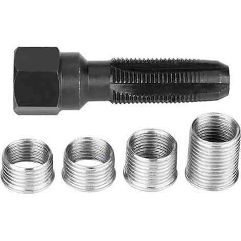 BUNTHAUS Reparatursatz für Zündkerzengewinde, 5-teilig, Gewindebohrer für Zündkerzengewinde, Gewindeschneidwerkzeuge aus Kohlenstoffstahl mit 14 mm Reparatur von Zündkerzeneinsätzen (1/4)