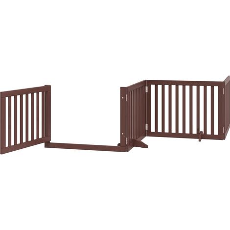 Cancelletto di sicurezza per cani con porta in legno di pioppo marrone a 4 pannelli 020023301