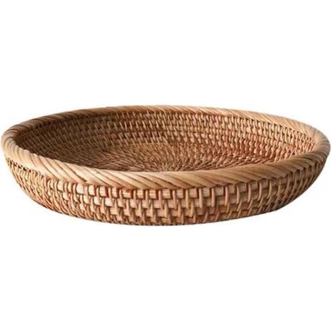 Plateau à pâtisserie tressé en rotin, boîte de rangement de bureau décorative et durable pour la cuisine, plateau peu profond (1/5)