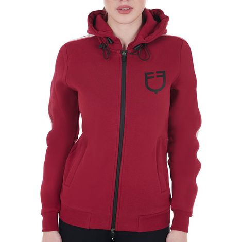 L, Blu navy: Felpa equitazione donna con cappuccio in cotone felpato con tasche (1/5)