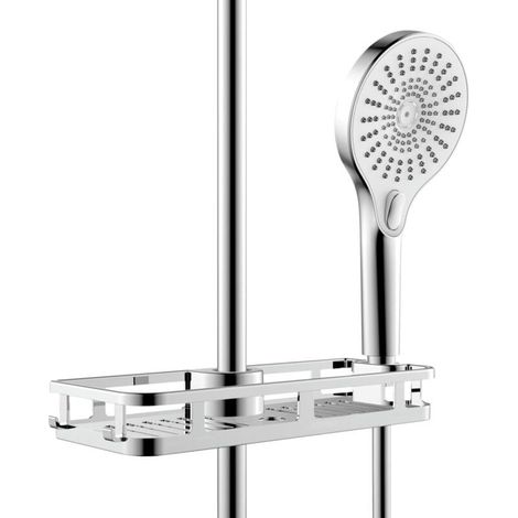 Étagère de douche avec porte-savon chromé, support de savon et crochets, installation sans perçage, en ABS, dimensions : 28,5 x 4 x 11,5 cm (1/4)