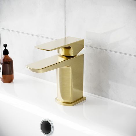 Astra Cloakroom Brushed Brass Square Basin Mono Mixer Tap (1/5)