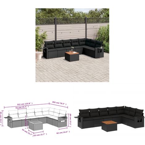 8-tlg. Garten-Sofagarnitur mit Kissen Schwarz Poly Rattan - Gartenmöbel - Esszimmergarnituren - Outdoor Möbel - Lounge Set - Rattan Gartenmöbel - Home & Living