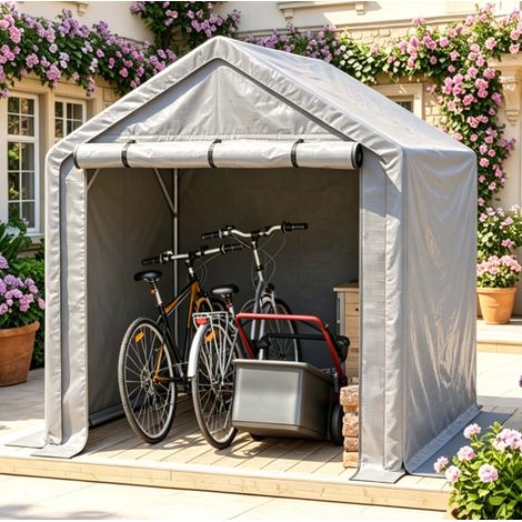 Garage vélo 190 x 170 x 200 cm en acier galvanisé, toile PE 170 g/m², gris foncé OKMYHOME (1/5)