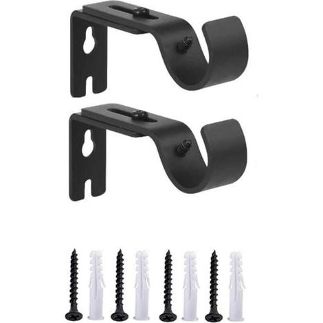 Fei Yu Lot de 2 supports muraux réglables pour tringle à rideaux en métal robuste - Longueur réglable de 3 à 12 cm - Noir (1/5)