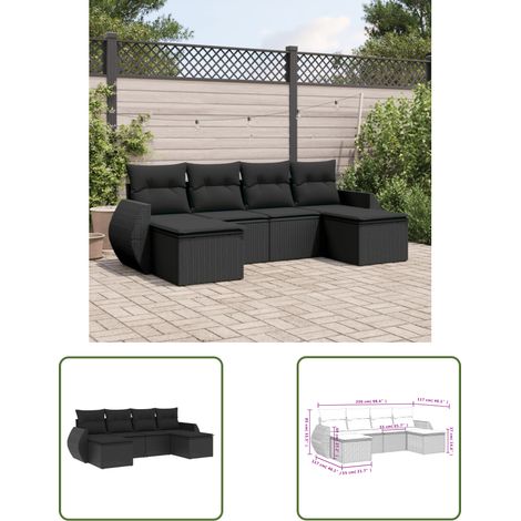 The Living Store Salon de jardin 6 pcs avec coussins noir résine tressée - Ensemble Salon De Jardin - Mobilier Extérieur - Résine Tressée - Rotin Synthétique - Chaise Lounge (1/3)