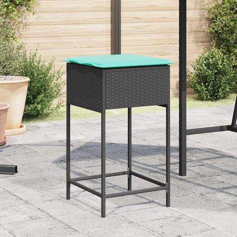 Lot de 2 Tabourets de Bar de Jardin en Résine Tressée Noir avec Coussins Turquoise - PANGIVO (1/5)