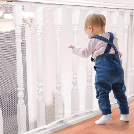 Filet Sécurité Escalier, 300x90cm, pour Enfants et Animaux Filet de sécurité universel pour escalier, balcon et garde-corps, installation facile, protège les enfants et les animaux (1/5)