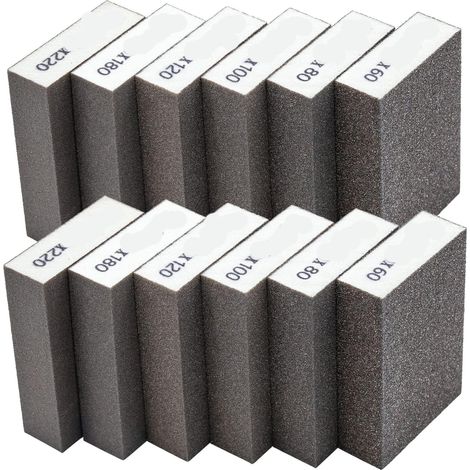 12pcs Éponge de ponçage, Cales à poncer kit Polissage Grain 60/80/100/120/180/220 spécifications lavables et réutilisables (1/5)