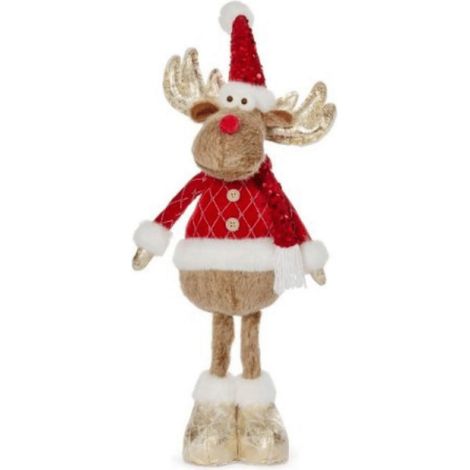 58cm Standing Plush Golden Blitzen Christmas Reindeer Decoration