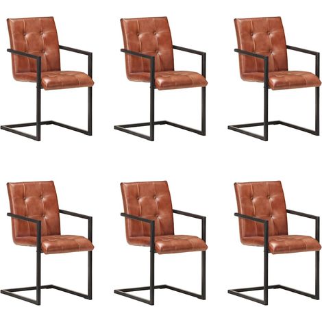 vidaXL Chaises à manger cantilever lot de 6 marron cuir véritable (1/5)